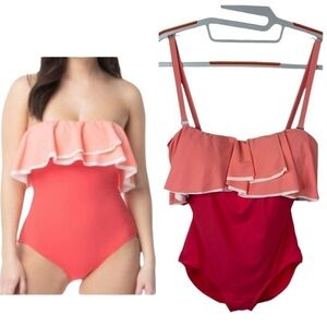 Contours by Coco Reef Women's Agate Ruffle Bandeau ONE Piece, Hibiscus Sz 12/36D